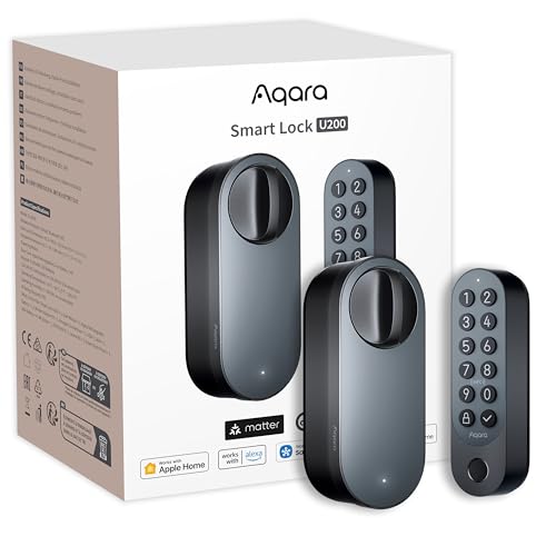 aqara serrure connectée u200 avec clavier à empreinte digitale, matter sur thread, accès avec clé apple home, serrure porte avec batterie rechargeable, compatible apple home, google home, alexa, noir