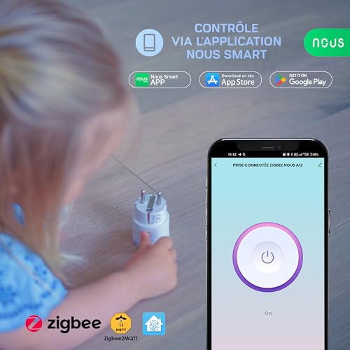 zigbee prise connectée nous a1z, prises connectées et intelligentes, telecommande sans fil avec mesure consommation electrique, compatible alexa, hue bridge, home assistant, tuya, 2mqtt
