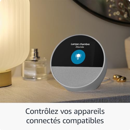 nouvel amazon echo spot (modèle 2024) | réveil connecté avec un son de qualité et alexa | noir