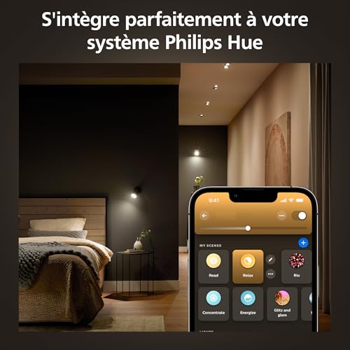 philips hue white ambiance, lot de 3 ampoules connectée gu10, lumière blanche réglable de chaud à froid, compatible bluetooth, contrôle vocal avec alexa, apple home et google assistant