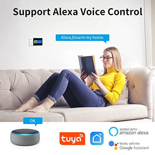 système d'alarme domestique sans fil, système de sécurité wi fi avec écran fulltouch sans fil de 4,3" fonctionne avec alexa et google pour la maison, appartement