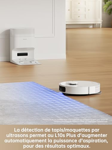 dreame l10s plus robot aspirateur laveur avec vidage automatique, stocke jusqu'à 90 jours de poussière, aspiration de 7 000 pa, serpillières à levage automatique, compatible avec siri/dreamehome