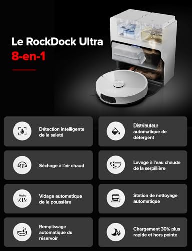 roborock s8 maxv ultra aspirateur robot avec 8 en 1 station, robot aspirateur laveur avec brosse latérale & duoroller aspiration 10000 pa, auto nettoyage du serpillière et de la planche à linge à 60℃