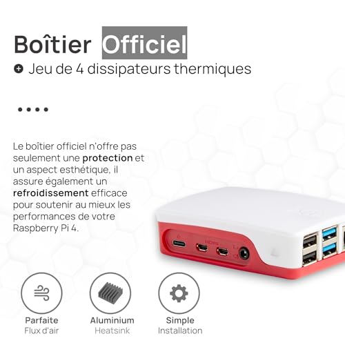 raspberry pi 4 4 go starter kit | alimentation usb c 15w | boîtier | carte sd 64gb | câble 4k micro hdmi | kit dissipateur thermique
