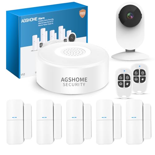 agshome alarme maison sans fil avec camera1080p pour des scénarios de sécurité intelligents, 120db alarme maison connectée 2.4ghz, kit alarme maison sans fil avec camera 9pack compatible avec alexa