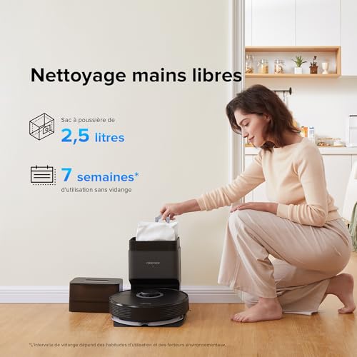 roborock q7 max+ robot aspirateur et vadrouille avec station d'accueil auto vide pure,nettoyage mains libres jusqu'à 7semaines, 4200pa,zones no mop&no go,180mins d'autonomie,contrôle app/alexa,noir