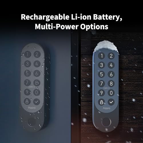 aqara serrure connectée u200 avec clavier à empreinte digitale, matter sur thread, accès avec clé apple home, serrure porte avec batterie rechargeable, compatible apple home, google home, alexa, noir