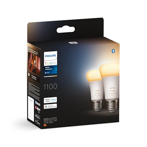 philips hue white ambiance, ampoule led connectée e27 équivalent 75w, compatible bluetooth, pack de 2