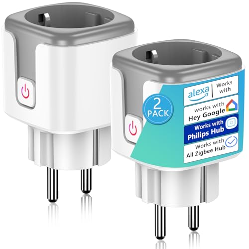 surfou prise connectée zigbee 3.0 avec minuteur et contrôle vocal, mesure consommation electrique, smart plug compatible avec philips hue, alexa, google home, hub connecté requis (2 packs)