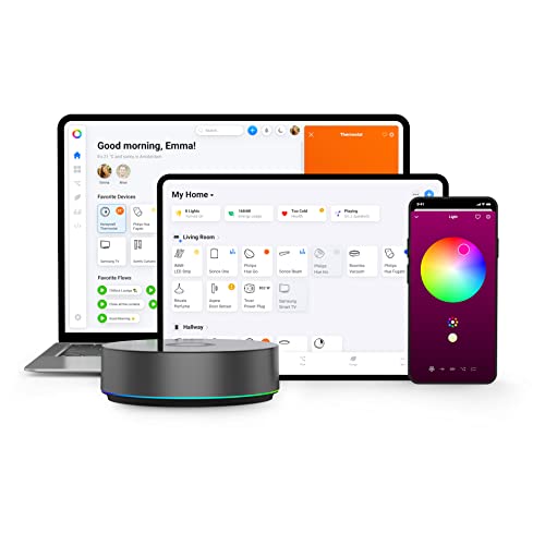 homey pro (early 2023) | smart home hub for home automation features z wave plus, zigbee, wi fi, ble, 433mhz, infrared, matter & thread.compatible with siri, alexa & google home.
