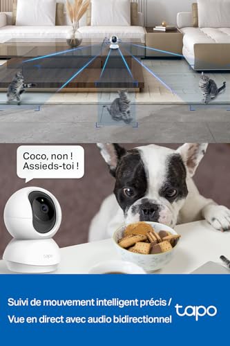 tapo 2k(3mp) caméra surveillance wifi intérieure 360° c210, vision nocturne, notifications en temps réel, détection de personne, suivi de mouvement, télécommande, compatible avec alexa