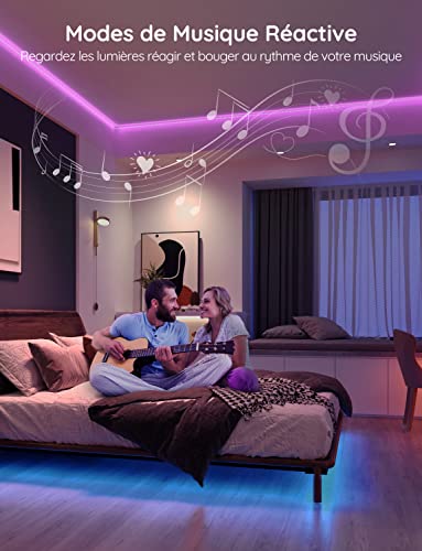 govee rubans led 5m, bandes wifi rgb, contrôle intelligent par app, fonctionne avec alexa et google assistant, synchronisation musique, 64 scènes, lmières led diy pour chambre, cuisine, fête, salon