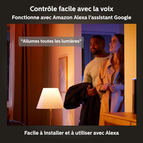 philips hue white ambiance, ampoule led connectée e27 équivalent 75w, compatible bluetooth, pack de 2