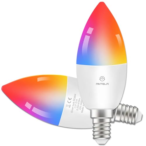 antela ampoule connectée wifi led e14 ampoule intelligente compatible avec alexa et google home, télécommande, commande vocale, couleur dimmable, aucun concentrateur requis, 2 pcs