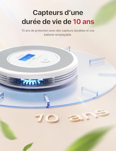 x sense détecteur de fumée et de monoxyde de carbone connecté avec fonction d’alerte vocale en français, détecteur de fumée wi fi compatible avec x sense home security app, xp0a ir, lot de 1