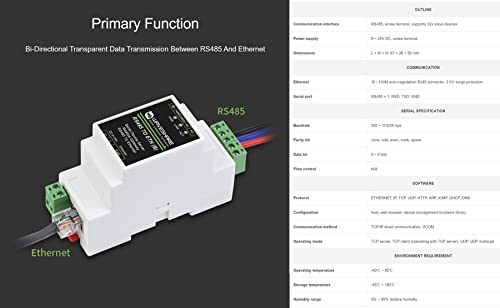 rs485 vers rj45 ethernet serveur série convertisseur tcp/ip vers série module support modbus gateway, mqtt/json vers modbus, et modes de communication multiples, support de montage sur rail