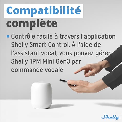 shelly 1pm mini gen3 micromodule relais interrupteur connecté wi fi & bluetooth, compteur de consommation, commande à distance, 1 canal 8a, alexa & google home, app ios, android (lot de 2)