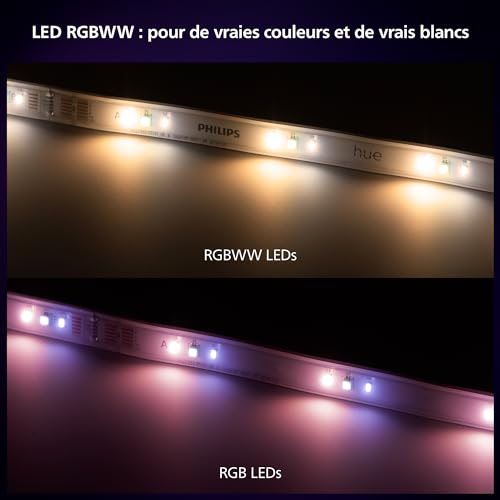 philips hue white and color ambiance, kit de base ruban led lightstrip 3 mètres smart led pour l'intérieur 1 pack contrôle avec hue app fonctionne avec alexa, google assistant et apple homekit