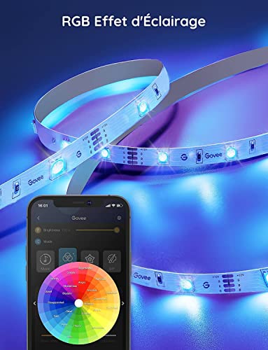 govee rubans led 5m, bandes wifi rgb, contrôle intelligent par app, fonctionne avec alexa et google assistant, synchronisation musique, 64 scènes, lmières led diy pour chambre, cuisine, fête, salon