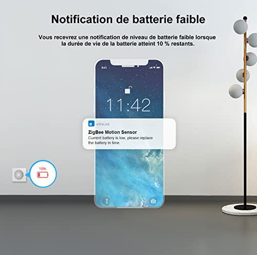 sonoff snzb 03 détecteur de mouvement zigbee, détecteur de mouvement sans fil permettant de recevoir des alertes ou de déclencher des lumières à allumer, sonoff pont zigbee requis, piles incluses