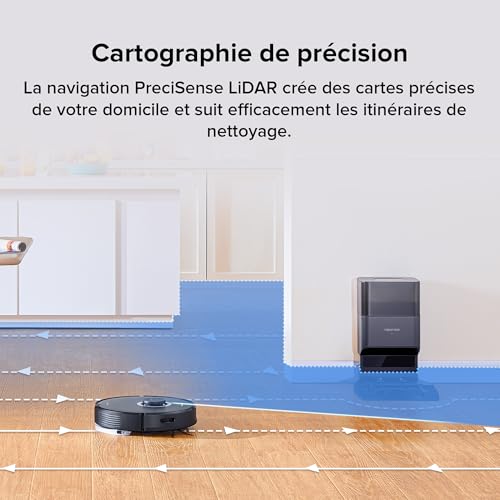 roborock q7 max+ robot aspirateur et vadrouille avec station d'accueil auto vide pure,nettoyage mains libres jusqu'à 7semaines, 4200pa,zones no mop&no go,180mins d'autonomie,contrôle app/alexa,noir