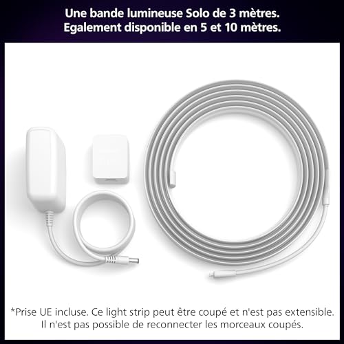 philips hue white and color ambiance, kit de base ruban led lightstrip 3 mètres smart led pour l'intérieur 1 pack contrôle avec hue app fonctionne avec alexa, google assistant et apple homekit