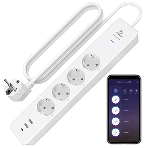 antela multiprise connectée wifi 16a prise intelligente 4 prises 2 usb/1 type c, mesure de consommation Électrique, compatible avec alexa/google home, contrôle app/vocal, fonction de temps, 1,8m