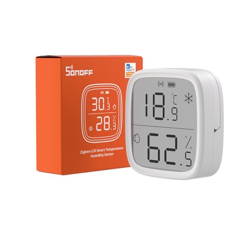 sonoff snzb 02d mini capteur zigbee de température et d'humidité intelligent, thermomètre hygrometre intérieur, écran lcd, actualisation 5s, compatible avec alexa/google home/home assistant