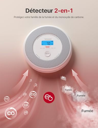 x sense détecteur de fumée et de monoxyde de carbone connecté avec fonction d’alerte vocale en français, détecteur de fumée wi fi compatible avec x sense home security app, xp0a ir, lot de 1