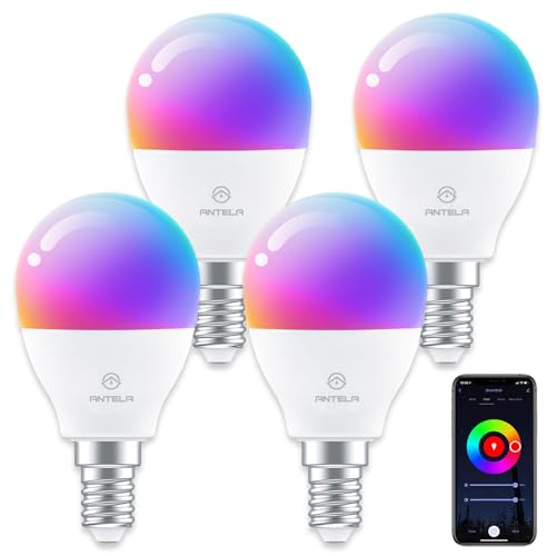 antela ampoule connectée wifi g45 e14 4.5w ampoule led intelligente rgb+cct 2700k 6500k compatible avec alexa, google home, télécommande, commande vocale, 4 pcs