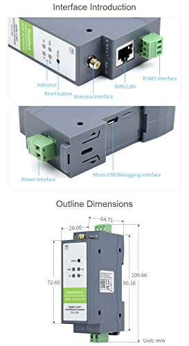waveshare rs485 to wifi/ethernet module rail mount serial server modbus mqtt gateway supports transparent transmission mode