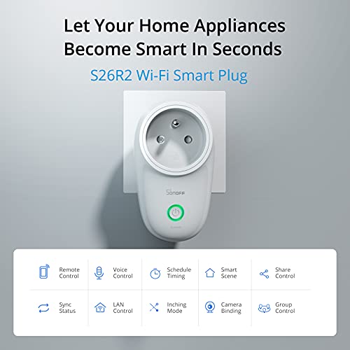 sonoff s26r2 prise connectée wifi intelligente(2 pcs), compatible avec alexa & google home assistant, prise en charge ifttt, prise intelligente avec minuterie prise de courant prise télécommandée