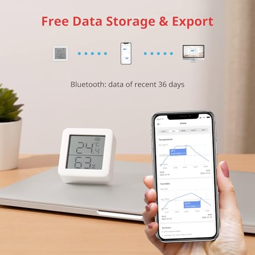 switchbot thermomètre hygromètre intérieur connecté thermo hygromètre numérique à domicile, petit thermomètre d'ambiance avec app contrôle, stockage de données, thermomètre du bureau précise lcd