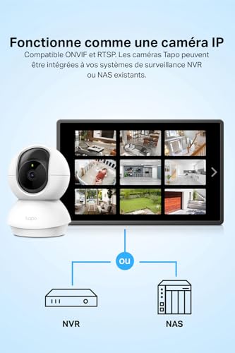 tapo 2k(3mp) caméra surveillance wifi intérieure 360° c210, vision nocturne, notifications en temps réel, détection de personne, suivi de mouvement, télécommande, compatible avec alexa