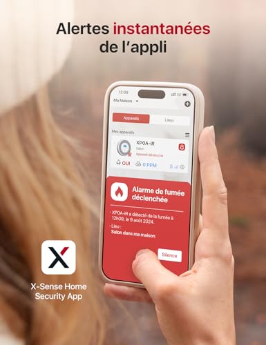 x sense détecteur de fumée et de monoxyde de carbone connecté avec fonction d’alerte vocale en français, détecteur de fumée wi fi compatible avec x sense home security app, xp0a ir, lot de 1