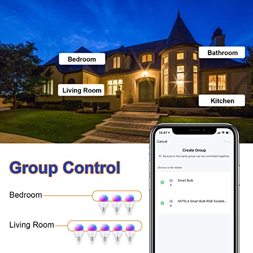 antela ampoule connectée wifi g45 e14 4.5w ampoule led intelligente rgb+cct 2700k 6500k compatible avec alexa, google home, télécommande, commande vocale, 4 pcs