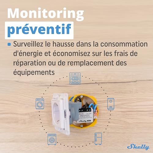 shelly pm mini gen3 micromodule compteur de consommation connecté, wi fi & bluetooth, 1 canal 16a, commande à distance, application android, aucun hub requis