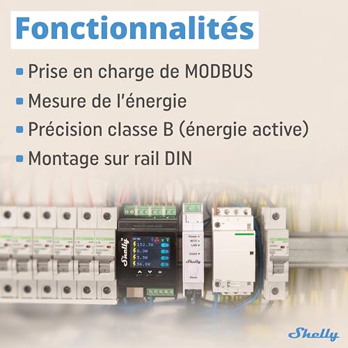 shelly pro em 50a | compteur électrique monophasé | sortie à impulsions | 2 canaux | lan, wi fi & bluetooth | commande contacteurs | compatible alexa & google home | app ios android
