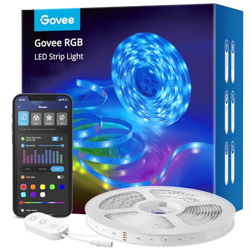 govee ruban led 5m, wifi bande led rgb multicolore, app contrôle, mode musique, led chambre compatible avec alexa et google home, décor pour maison cuisine salon fête