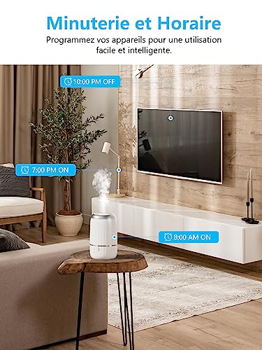 eightree prise connectée wifi, prise alexa programmable, compatible avec alexa/google home, smart life app, suivi de consommation, contrôler le ventilateur/climatiseur, 2,4 ghz wi fi, 16a 3680w, 4pcs