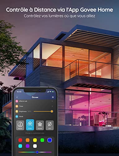 govee rubans led 5m, bandes wifi rgb, contrôle intelligent par app, fonctionne avec alexa et google assistant, synchronisation musique, 64 scènes, lmières led diy pour chambre, cuisine, fête, salon