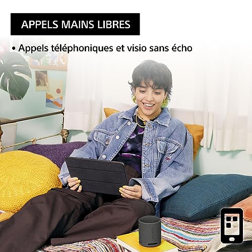 sony srs xb100 enceinte sans fil bluetooth, portable, légère, compacte, durable, ip67, étanche à l'eau et à la poussière, batterie 16h, dragonne polyvalente, appels mains libres, noir
