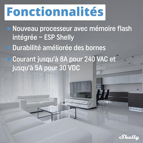 shelly 1 mini gen3 mini relais interrupteur sans fil, contacts secs, wi fi & bluetooth, 1 canal 8a, commande portail, lumières, alexa & google home, app ios android, sans hub (lot de 2)