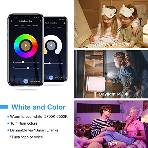 antela ampoule connectée wifi e27 led multicouleurs rgb + cct 2700k 6500k, compatible avec alexa/google home, ampoule intelligente pas besoin de hub, 4 pcs