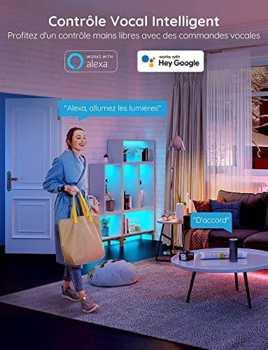 govee rubans led 5m, bandes wifi rgb, contrôle intelligent par app, fonctionne avec alexa et google assistant, synchronisation musique, 64 scènes, lmières led diy pour chambre, cuisine, fête, salon