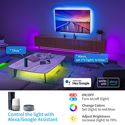 govee ruban led 5m, wifi bande led rgb multicolore, app contrôle, mode musique, led chambre compatible avec alexa et google home, décor pour maison cuisine salon fête