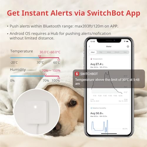 switchbot thermomètre hygromètre intérieur connecté thermo hygromètre numérique à domicile, petit thermomètre d'ambiance avec app contrôle, stockage de données, thermomètre du bureau précise lcd