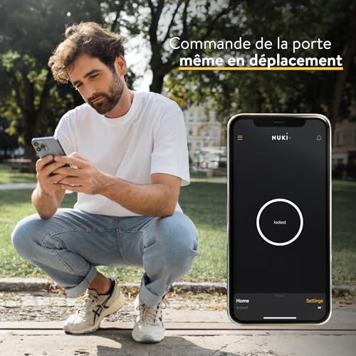 nuki smart lock pro (4è génération), serrure smart avec avec wi fi et matter pour accès à distance, la serrure électronique transforme votre smartphone en clé, avec power pack, noir