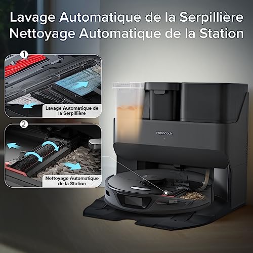 roborock s7 max ultra robot aspirateur laveur avec station 5500pa, lavage/séchage/remplissage automatique avec Évitement actif d'obstacles/commande vocale/app noir
