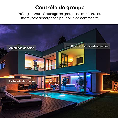 tapo ruban led connecté wifi rgb 5m, bande led chambre multicolore, haute luminosité et durable, contrôle via wifi app, commande vocale, compatible avec alexa et google home, tapo l900 5